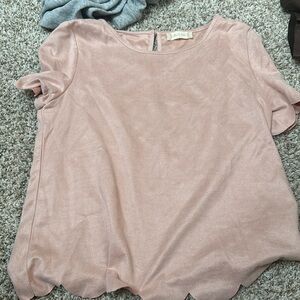 pink suede scalloped blouse